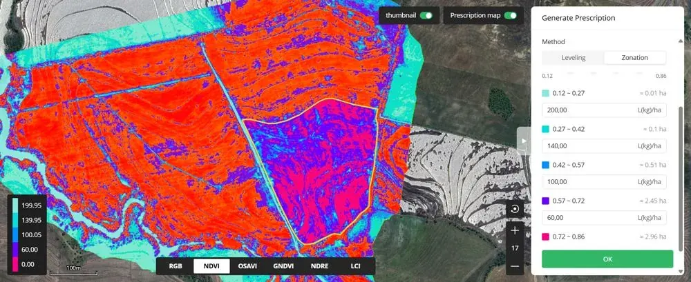 Mapa NDVI y prescripción de tasa variable en PIX4Dfields